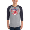 Men's 3/4th Sleeve Raglan T- Shirt - Bald Eagle in Shield, Retro design