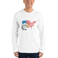 Unisex Long Sleeve T-shirt - Eagle- USA Map with Flag