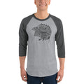 Men's 3/4th Sleeve Raglan T- Shirt - Eagle Doodle- Black & White