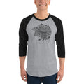 Men's 3/4th Sleeve Raglan T- Shirt - Eagle Doodle- Black & White