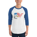 Men's 3/4th Sleeve Raglan T- Shirt - Eagle- USA Map with Flag