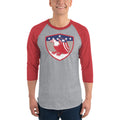 Men's 3/4th Sleeve Raglan T- Shirt - Bald Eagle in Shield, Retro design