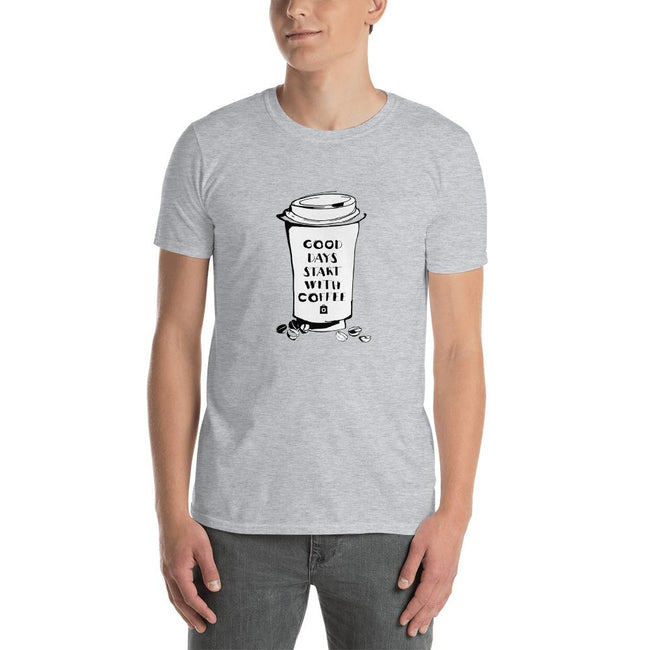 Men's Round Neck T Shirt - Good days start with coffee- Takeaway cup
