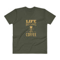 Men's V- Neck T Shirt - Life begins after coffee
