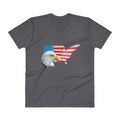Men's V- Neck T Shirt - Eagle- USA Map with Flag