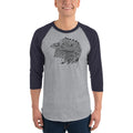 Men's 3/4th Sleeve Raglan T- Shirt - Eagle Doodle- Black & White