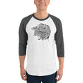 Men's 3/4th Sleeve Raglan T- Shirt - Eagle Doodle- Black & White