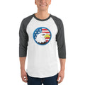 Men's 3/4th Sleeve Raglan T- Shirt - Eagle- US Flag Backdrop