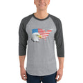 Men's 3/4th Sleeve Raglan T- Shirt - Eagle- USA Map with Flag