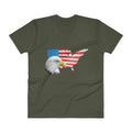 Men's V- Neck T Shirt - Eagle- USA Map with Flag