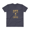Men's V- Neck T Shirt - Life begins after coffee