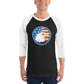 Men's 3/4th Sleeve Raglan T- Shirt - Eagle- US Flag Backdrop