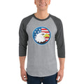 Men's 3/4th Sleeve Raglan T- Shirt - Eagle- US Flag Backdrop