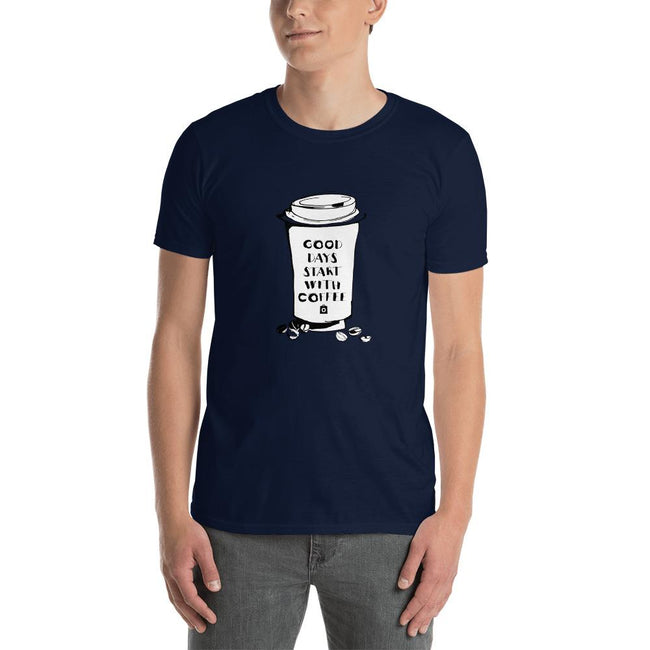 Men's Round Neck T Shirt - Good days start with coffee- Takeaway cup