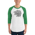 Men's 3/4th Sleeve Raglan T- Shirt - Eagle Doodle- Black & White