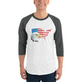 Men's 3/4th Sleeve Raglan T- Shirt - Eagle- USA Map with Flag
