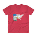 Men's V- Neck T Shirt - Eagle- USA Map with Flag