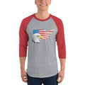 Men's 3/4th Sleeve Raglan T- Shirt - Eagle- USA Map with Flag