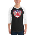 Men's 3/4th Sleeve Raglan T- Shirt - Bald Eagle in Shield, Retro design