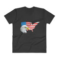 Men's V- Neck T Shirt - Eagle- USA Map with Flag
