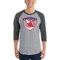 Men's 3/4th Sleeve Raglan T- Shirt - Bald Eagle in Shield, Retro design