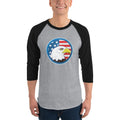 Men's 3/4th Sleeve Raglan T- Shirt - Eagle- US Flag Backdrop