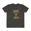 Men's V- Neck T Shirt - Life begins after coffee