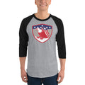 Men's 3/4th Sleeve Raglan T- Shirt - Bald Eagle in Shield, Retro design
