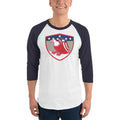 Men's 3/4th Sleeve Raglan T- Shirt - Bald Eagle in Shield, Retro design