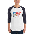 Men's 3/4th Sleeve Raglan T- Shirt - Eagle- USA Map with Flag