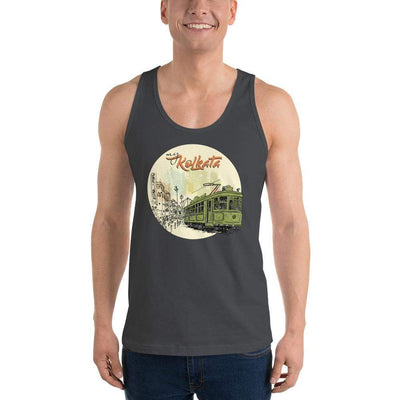 Asphalt / XS Bengali Fine Jersey Tank Top Unisex - My Kolkata Tram