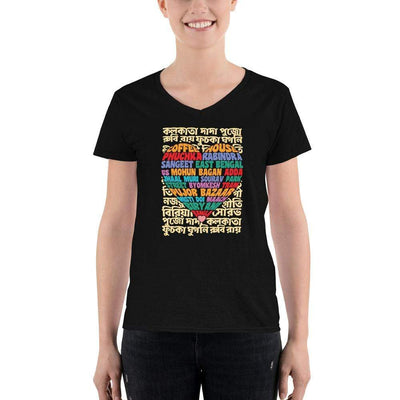 Black / S Bengali Lightweight V-Neck T-Shirt - Bangla Love