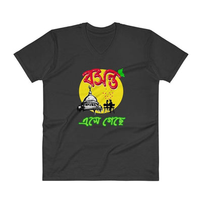 Black / S Bengali Unisex Short Sleeve V-Neck Jersey Tee - Bosonto Ese Gache