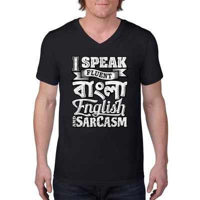 Black / S Bengali Unisex Short Sleeve V-Neck Jersey Tee - I speak Sarcasm - Grunge