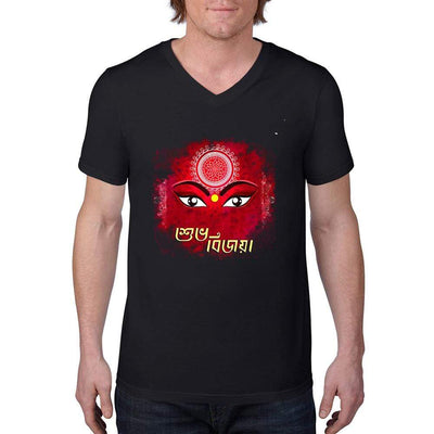 Black / S Bengali Unisex Short Sleeve V-Neck Jersey Tee - Shubho Bijoya