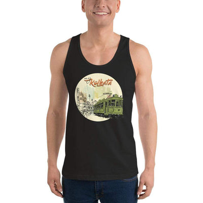 Black / XS Bengali Fine Jersey Tank Top Unisex - My Kolkata Tram