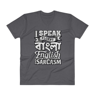 Charcoal / S Bengali Unisex Short Sleeve V-Neck Jersey Tee - I speak Sarcasm - Grunge