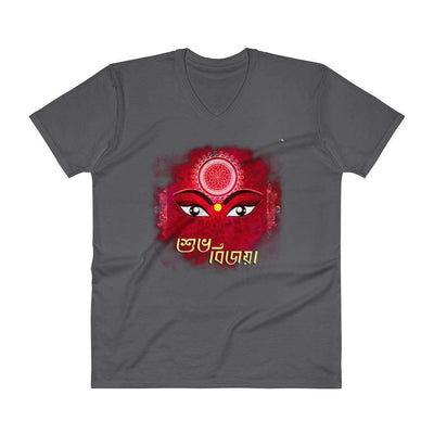 Charcoal / S Bengali Unisex Short Sleeve V-Neck Jersey Tee - Shubho Bijoya