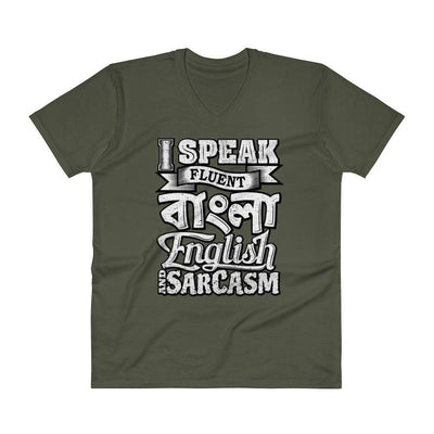 City Green / S Bengali Unisex Short Sleeve V-Neck Jersey Tee - I speak Sarcasm - Grunge