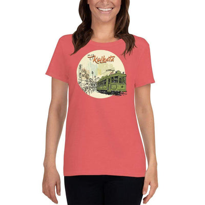 Coral Silk / S Bengali Heavy Cotton Short Sleeve T-Shirt - My Kolkata Tram