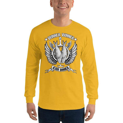 Gold / S Bengali Ultra Cotton Long Sleeve T-Shirt - Winner Winner Ilish Dinner