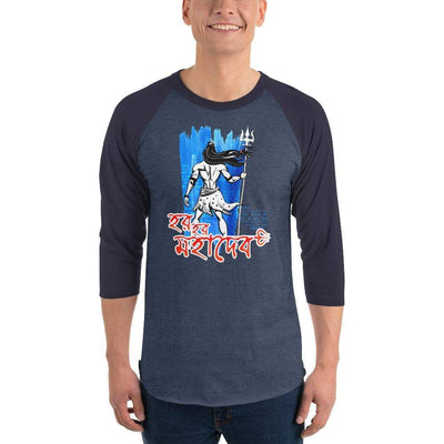 Heather Denim/Navy / XS Bengali Unisex Fine Jersey Raglan Tee - Har Har Mahadev