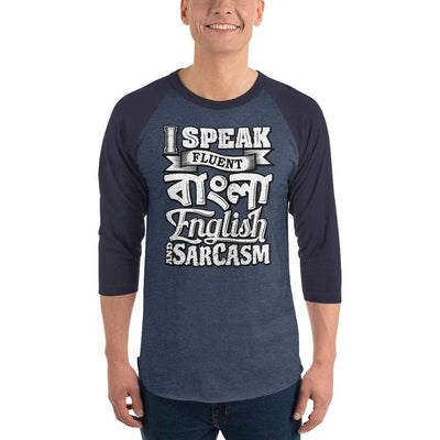 Heather Denim/Navy / XS Bengali Unisex Fine Jersey Raglan Tee - I speak Sarcasm - Grunge