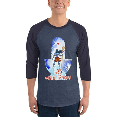 Heather Denim/Navy / XS Bengali Unisex Fine Jersey Raglan Tee - Om Namah Shivay-02