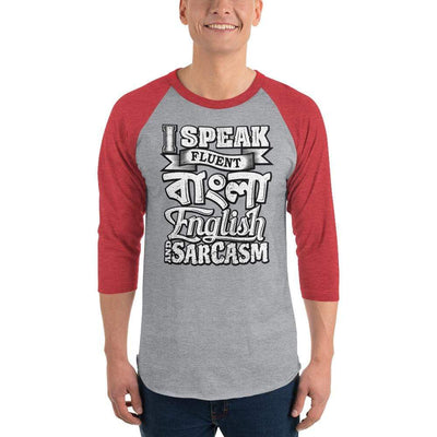 Heather Grey/Heather Red / XS Bengali Unisex Fine Jersey Raglan Tee - I speak Sarcasm - Grunge