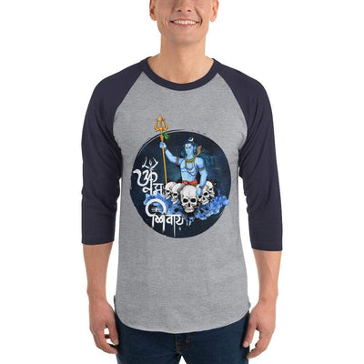 Heather Grey/Navy / XS Bengali Unisex Fine Jersey Raglan Tee - Om Namah Shivay-01