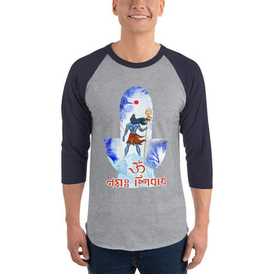 Heather Grey/Navy / XS Bengali Unisex Fine Jersey Raglan Tee - Om Namah Shivay-02