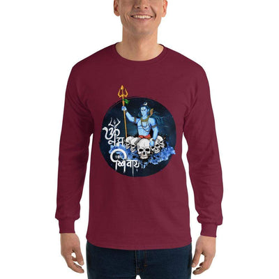 Maroon / S Bengali Ultra Cotton Long Sleeve T-Shirt - Om Namah Shivay-01