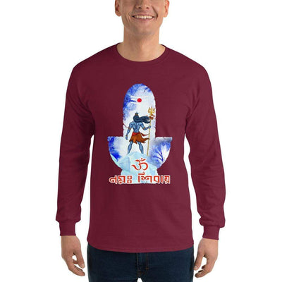 Maroon / S Bengali Ultra Cotton Long Sleeve T-Shirt - Om Namah Shivay-02