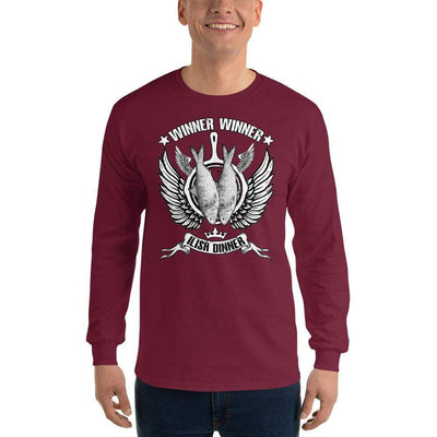 Maroon / S Bengali Ultra Cotton Long Sleeve T-Shirt - Winner Winner Ilish Dinner